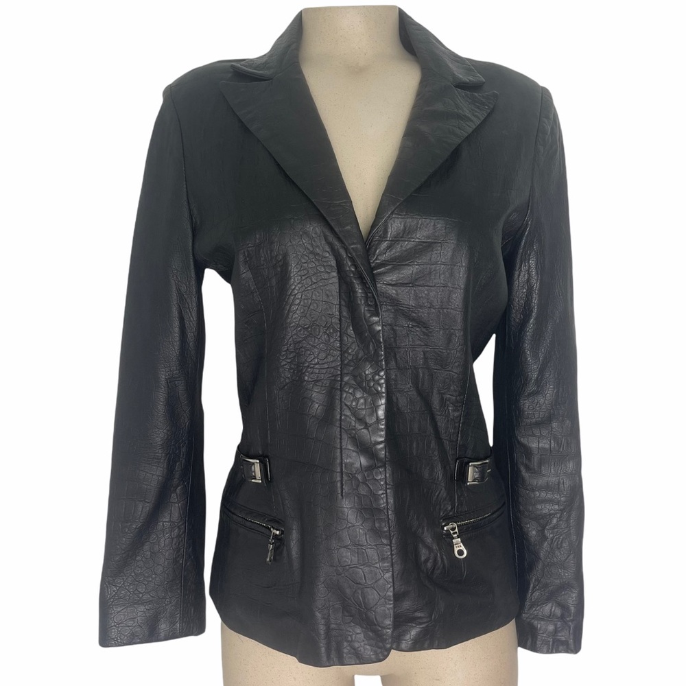 RUDSAK Collection Women's 100% Black Pebbled Leather Moto Jacket Small Size GUC